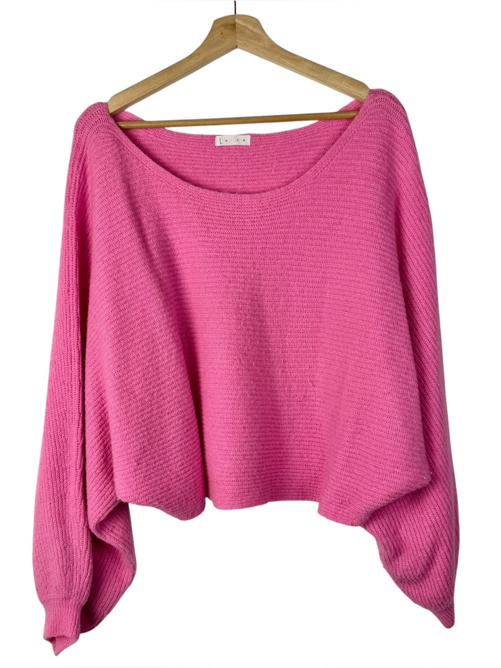 Leith Pink Ride Bateau Neckline Batwing Knit Sweater M